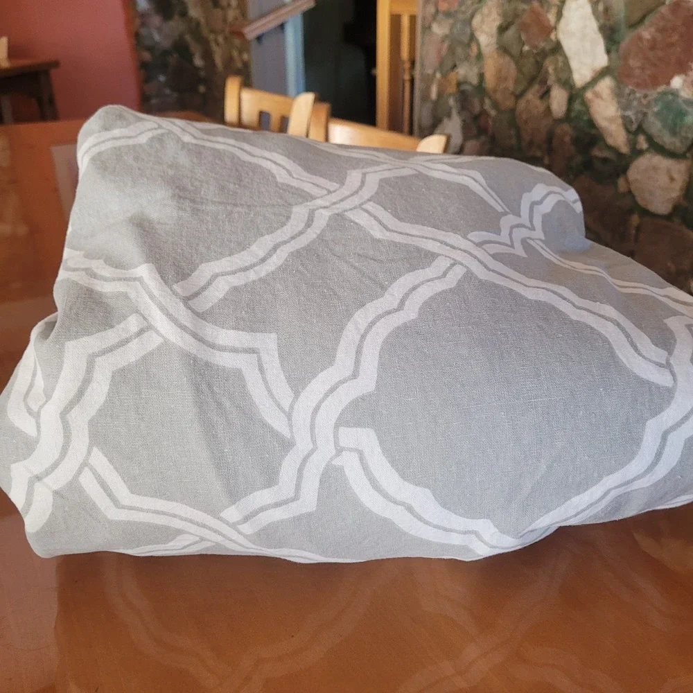 Potterybarn Full/Queen Duvet Linen Blend Cover Gray White Geometric Minimalist